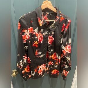 Guess, satin like, floral blouse, Size large.
